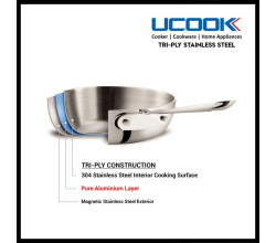 UCOOK Tri Ply Cook & Serve Pot | Stainless steel | Induction Base | With Lid |  16cm/1.5 L capacity